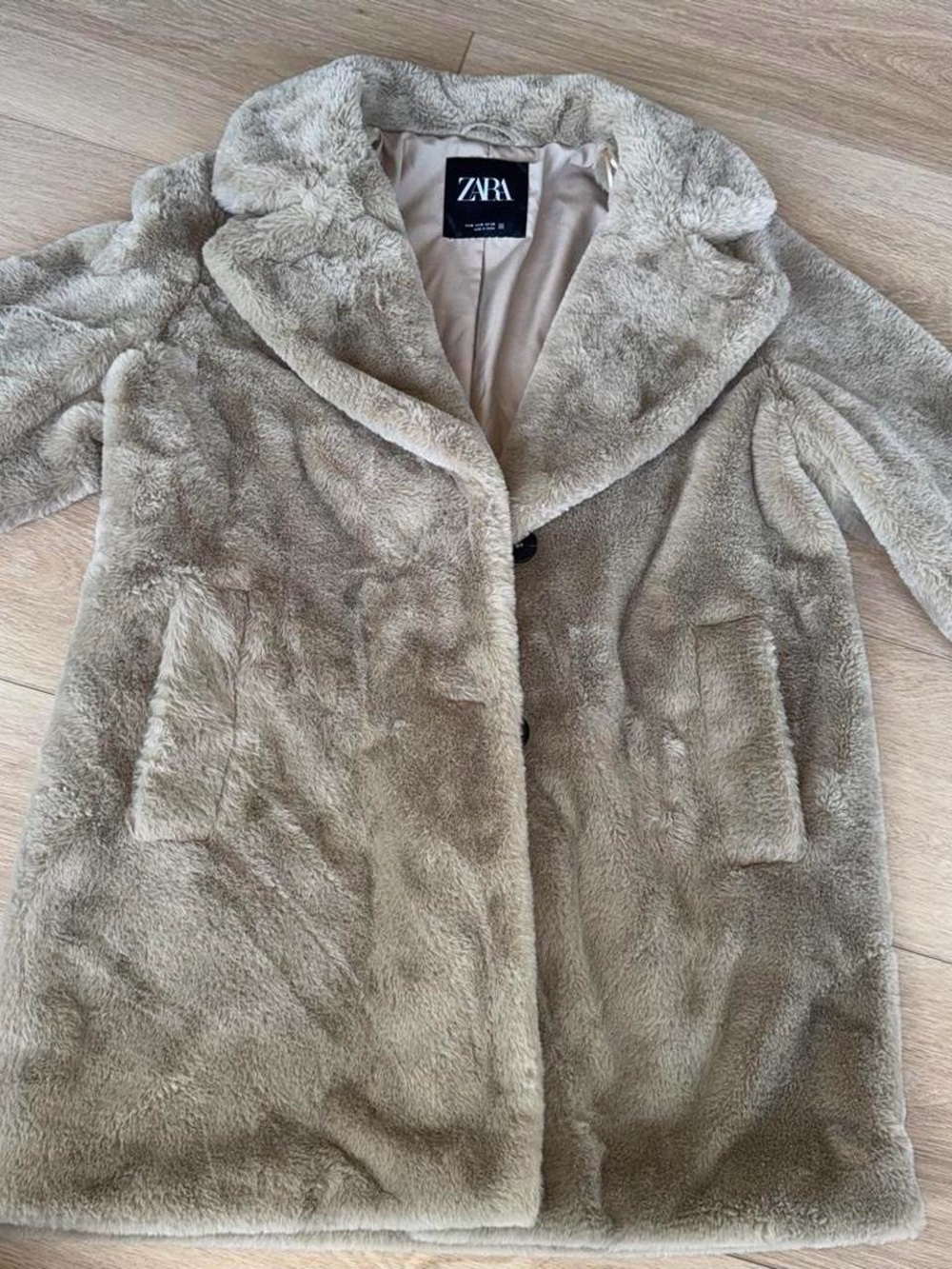 Zara neutral brown/taupe teddy faux-fur coat